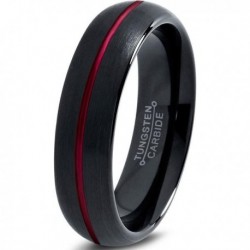 Вольфрамовое Матовое Обручальное (свадебное) кольцо 6мм (мужское, женское) черно красное , линия по центру CJ8837-A