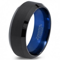 Вольфрамовое Матовое Обручальное (свадебное) кольцо 8мм (мужское, женское) черно синее CC962-C14-A