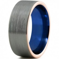 Вольфрамовое Матовое Обручальное (свадебное) кольцо 8мм (мужское, женское)с покрытием 18к розовым золотом, синее внутри CC8890-A