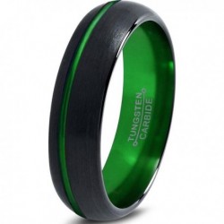 Вольфрамовое Матовое Обручальное (свадебное) кольцо 6мм (мужское, женское) черно зелёное со смещенной линией CJ8821-A