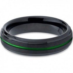 Вольфрамовое Матовое Обручальное (свадебное) кольцо 6мм (мужское, женское) черно зелёное , линия по центру CJ8830-B
