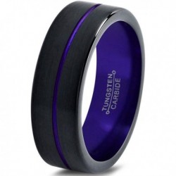 Вольфрамовое Матовое Обручальное (свадебное) кольцо 4мм (мужское, женское) черно фиолетовое , линия по центру CC2003-A