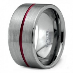 Вольфрамовое Широкое Обручальное (свадебное) кольцо 12мм (мужское, женское) , красная линия по центру CC8887-A