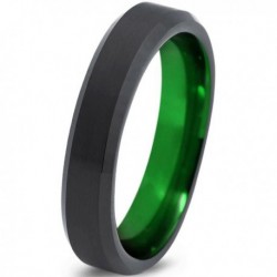 Вольфрамовое Матовое Обручальное (свадебное) кольцо 4мм (мужское, женское) черно зелёное CC1577-C8-A