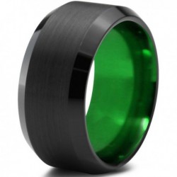 Вольфрамовое Матовое Обручальное (свадебное) кольцо 10мм (мужское, женское) черно зелёное CC378-C8-A
