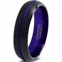 Вольфрамовое Матовое Обручальное (свадебное) кольцо 6мм (мужское, женское) черно фиолетовое , линия по центру CJ8856-A