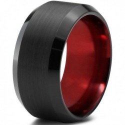 Вольфрамовое Матовое Обручальное (свадебное) кольцо 10мм (мужское, женское) черно красное CC378-C100-A