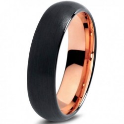 Вольфрамовое Черное Матовое Обручальное (свадебное) кольцо 6мм (мужское, женское) с покрытием 18к розовым золотом CJ705-6-A