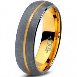 Вольфрамовое Матовое Обручальное кольцо 6мм (мужское, женское) с покрытием из желтого золота, линия по центру CJ716-Y-B-6-A