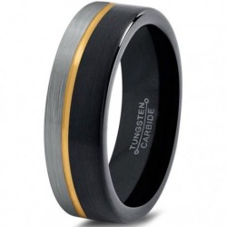 Вольфрамовое Матовое Обручальное кольцо 4мм с покрытием из желтого золота, со смещенной линией CJ713-Y-B-H-4-A