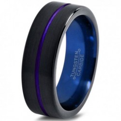 Вольфрамовое Черное Матовое Обручальное (свадебное) кольцо 8мм (мужское, женское) с синей линией CC1318-C14-A