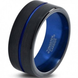 Вольфрамовое Матовое Обручальное (свадебное) кольцо 8мм (мужское, женское) черно синее , линия по центру