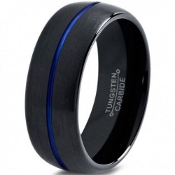 Вольфрамовое Матовое Обручальное (свадебное) кольцо 8мм (мужское, женское) черно синее , линия по центру CC3012-A