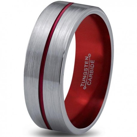 Вольфрамовое Матовое Обручальное (свадебное) кольцо 6мм (мужское, женское)с красной линией по центру