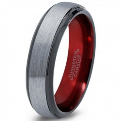 Вольфрамовое Матовое Обручальное (свадебное) кольцо 6мм (мужское, женское), красное внутри