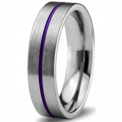 Вольфрамовое Матовое Обручальное (свадебное) кольцо 6мм (мужское, женское) с фиолетовой линией по центру