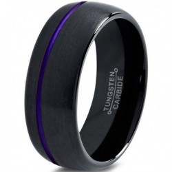Вольфрамовое Матовое Обручальное (свадебное) кольцо 8мм (мужское, женское) черное со смещенной фиолетовой линией