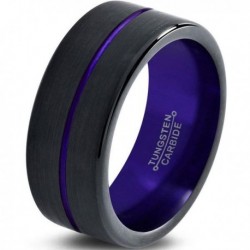 Вольфрамовое Матовое Обручальное (свадебное) кольцо 8мм (мужское, женское) черно фиолетовое , линия по центру