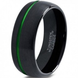 Вольфрамовое Матовое Обручальное (свадебное) кольцо 8мм (мужское, женское) черное со смещенной зеленой линией