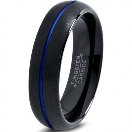 Вольфрамовое Матовое Обручальное (свадебное) кольцо 6мм (мужское, женское) черно синее , линия по центру