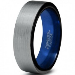 Вольфрамовое Матовое Обручальное (свадебное) кольцо 6мм (мужское, женское) с синим навылением