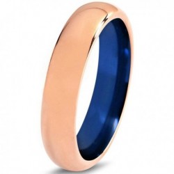 Вольфрамовое Обручальное (свадебное) кольцо 6мм (мужское, женское)с покрытием 18к розовым золотом , синее внутри