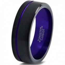 Вольфрамовое Матовое Обручальное (свадебное) кольцо 6мм (мужское, женское) черно фиолетовое со смещенной линией