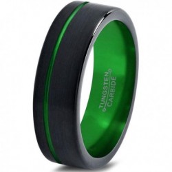 Вольфрамовое Матовое Обручальное (свадебное) кольцо 6мм (мужское, женское) черно зелёное со смещенной линией