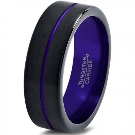 Вольфрамовое Матовое Обручальное (свадебное) кольцо 4мм (мужское, женское) черно фиолетовое , линия по центру