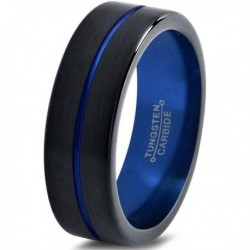 Вольфрамовое Матовое Обручальное (свадебное) кольцо 4мм (мужское, женское) черно синее , линия по центру