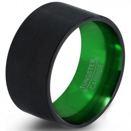 Вольфрамовое Широкое Обручальное (свадебное) кольцо 12мм (мужское, женское) черно зелёное