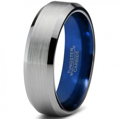 Вольфрамовое Матовое Обручальное (свадебное) кольцо 4мм (мужское, женское) с синим навылением