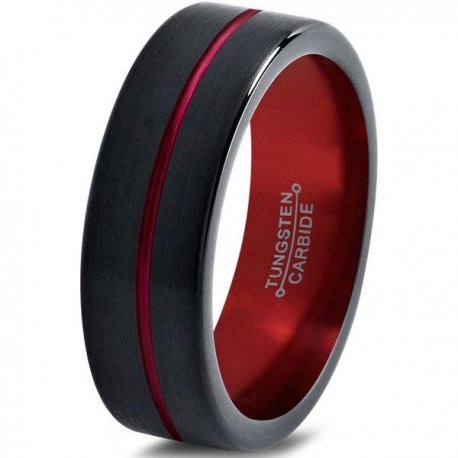 Вольфрамовое Матовое Обручальное (свадебное) кольцо 4мм (мужское, женское) черно красное , линия по центру