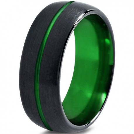 Вольфрамовое Матовое Обручальное (свадебное) кольцо 10мм (мужское, женское) черно зелёное, линия по центру