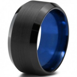 Вольфрамовое Матовое Обручальное (свадебное) кольцо 10мм (мужское, женское) черно синее
