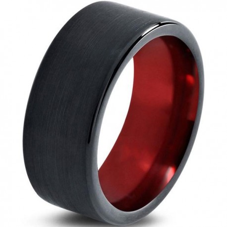 Вольфрамовое Матовое Обручальное (свадебное) кольцо 10мм (мужское, женское) черно красное