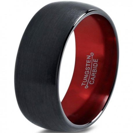 Вольфрамовое Черное Матовое Обручальное (свадебное) кольцо 10мм (мужское, женское), черно красное