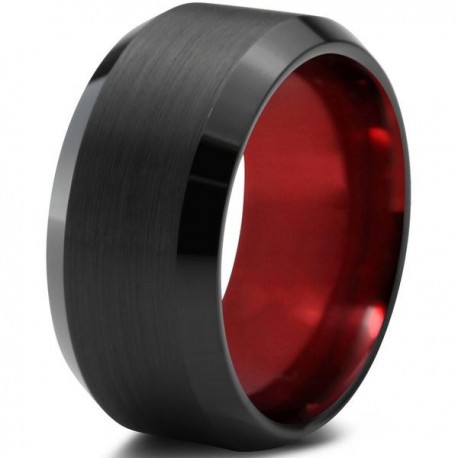Вольфрамовое Матовое Обручальное (свадебное) кольцо 10мм (мужское, женское) черно красное
