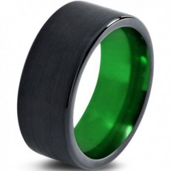 Вольфрамовое Матовое Обручальное (свадебное) кольцо 10мм (мужское, женское) черно зелёное