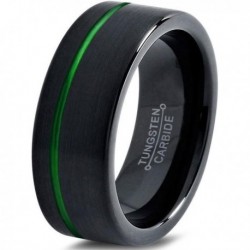 Вольфрамовое Матовое Обручальное (свадебное) кольцо 10мм (мужское, женское) черно зелёное, со смещенной линией