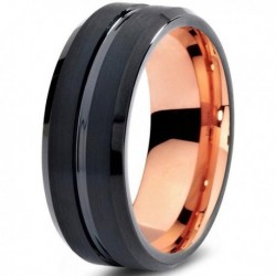 Вольфрамовое Матовое Черное Обручальное (свадебное) кольцо 8мм (мужское, женское) с покрытием 18к розовым золотом