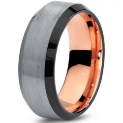 Вольфрамовое Матовое Обручальное (свадебное) кольцо 8мм (мужское, женское) с покрытием 18к розовым золотом