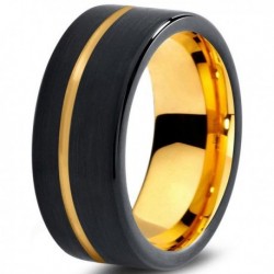 Вольфрамовое Черное Матовое Обручальное (свадебное) кольцо 9мм (мужское, женское) с покрытием из желтого золота