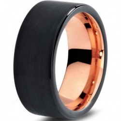 Вольфрамовое Черное Матовое Обручальное (свадебное) кольцо 8мм (мужское, женское) с покрытием 18к розовым золотом