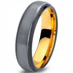 Вольфрамовое Матовое Обручальное (свадебное) кольцо 6мм (мужское, женское) с покрытием из желтого золота