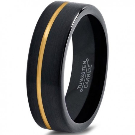 Вольфрамовое Матовое Обручальное (свадебное) кольцо 4мм (мужское, женское) с покрытием из желтого золота, со смещенной линией