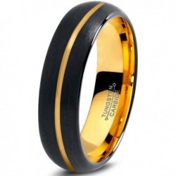 Вольфрамовое Матовое Обручальное (свадебное) кольцо 4мм (мужское, женское) с покрытием из желтого золота, линия по центру