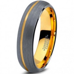Вольфрамовое Матовое Обручальное (свадебное) кольцо 4мм (мужское, женское) с покрытием из желтого золота, со смещенной линией