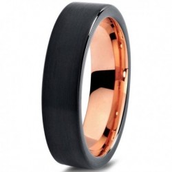 Вольфрамовое Черное Матовое Обручальное (свадебное) кольцо 4мм (мужское, женское) с покрытием 18к розовым золотом