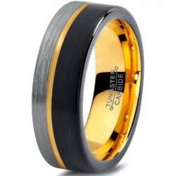 Вольфрамовое Матовое Обручальное (свадебное) кольцо 7мм (мужское, женское) с покрытием из желтого золота